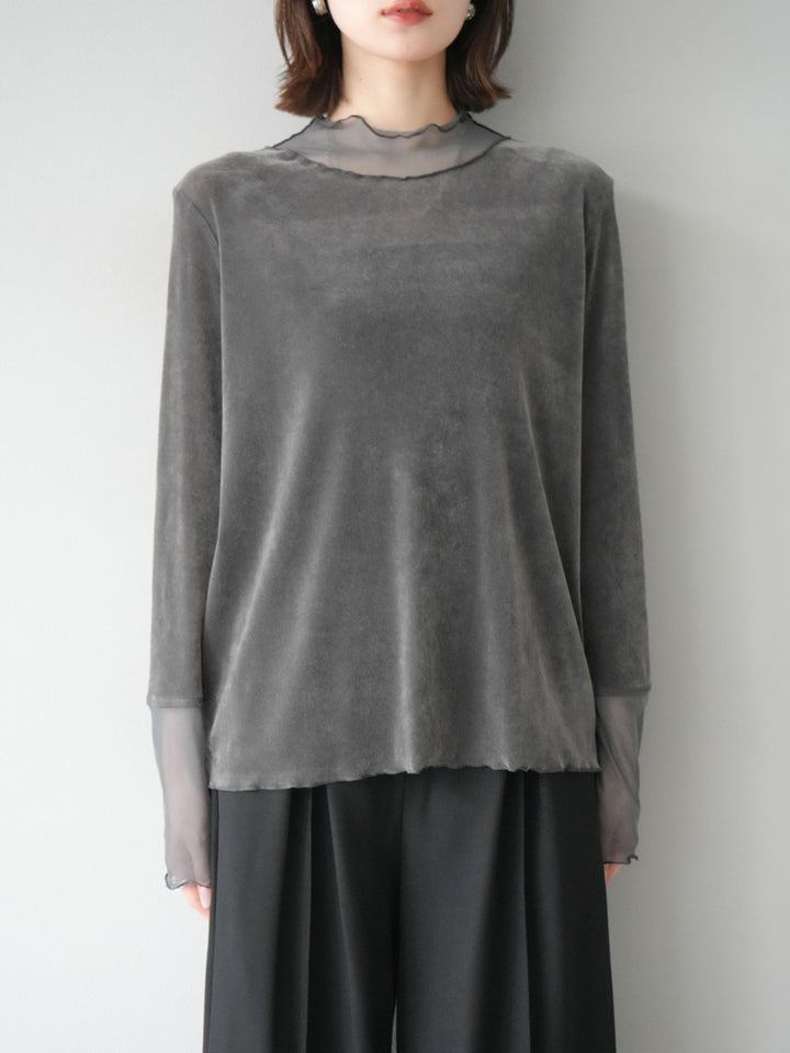 [予約]シアー切替ベロアトップス/チャコール