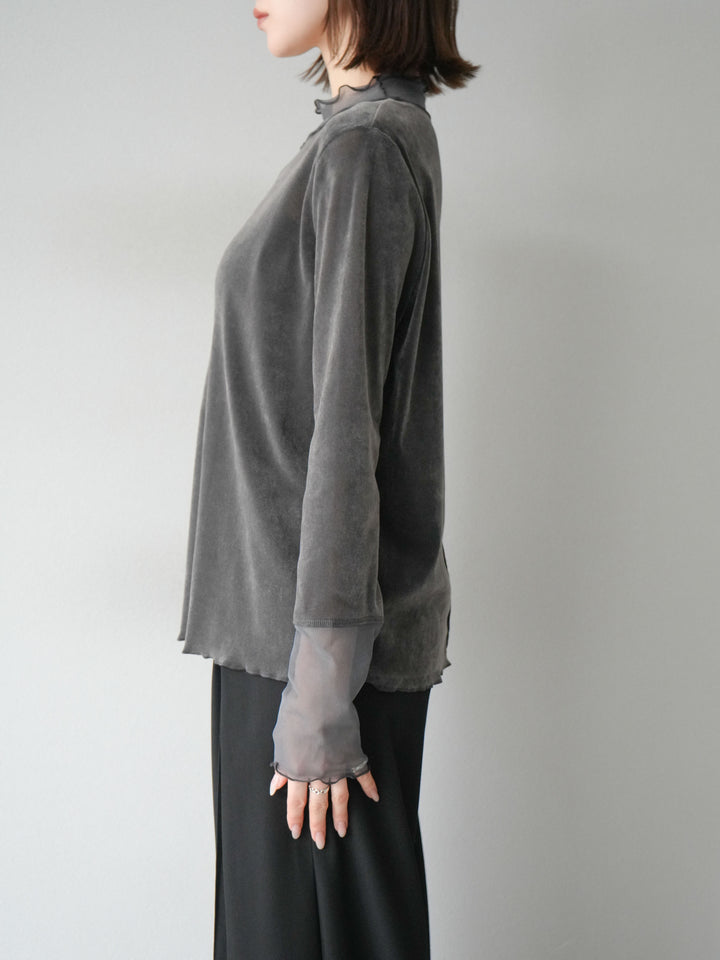 [予約]シアー切替ベロアトップス/チャコール