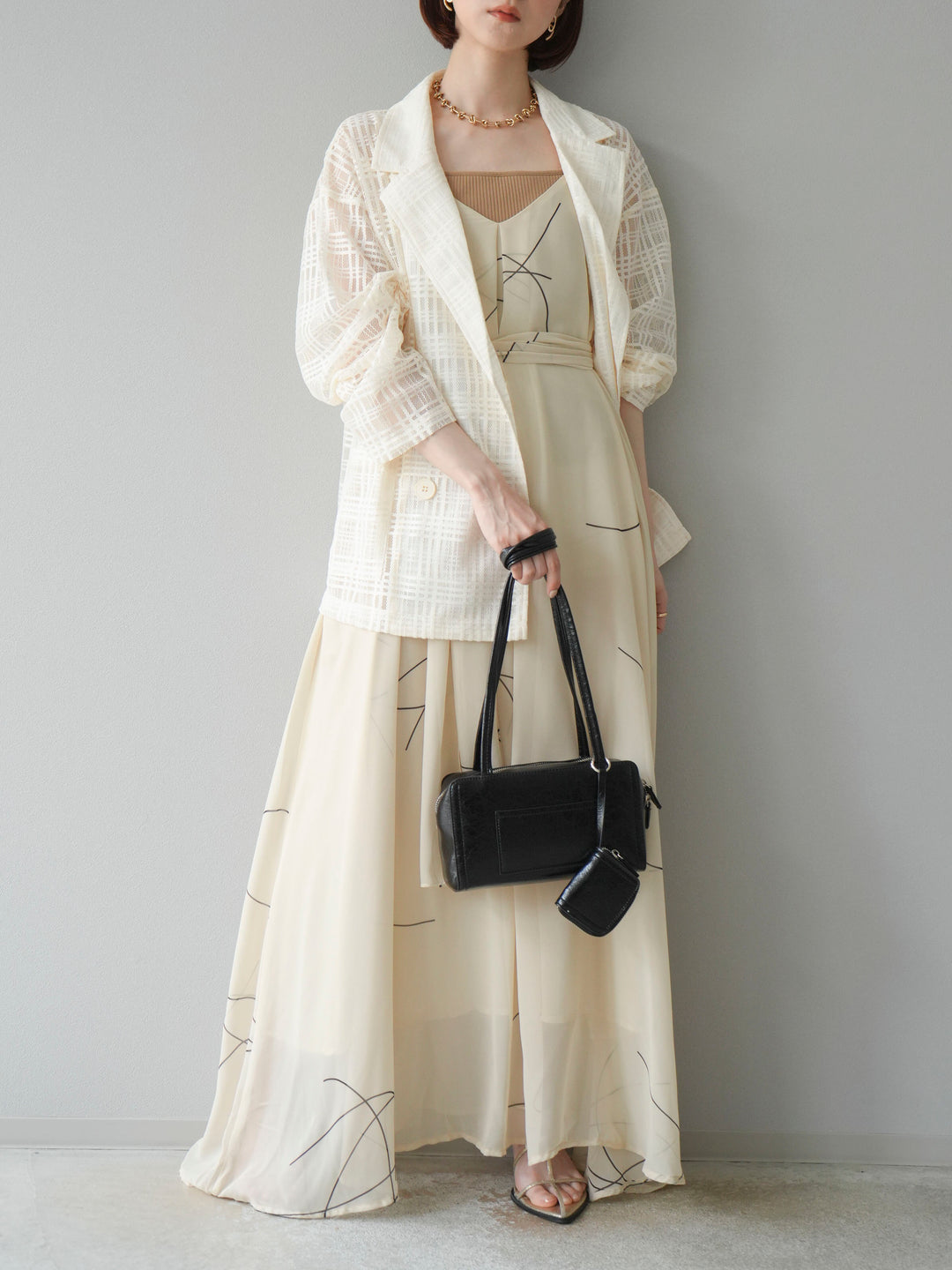 【預購】Pen-touch 雪紡吊帶洋裝/象牙白