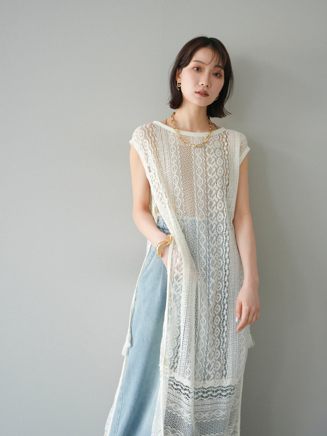 [予約]インド製レースレイヤードワンピース/オフ