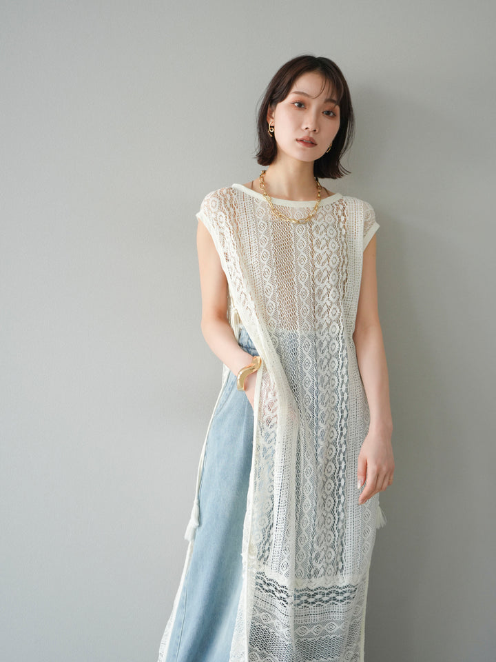 [予約]インド製レースレイヤードワンピース/オフ