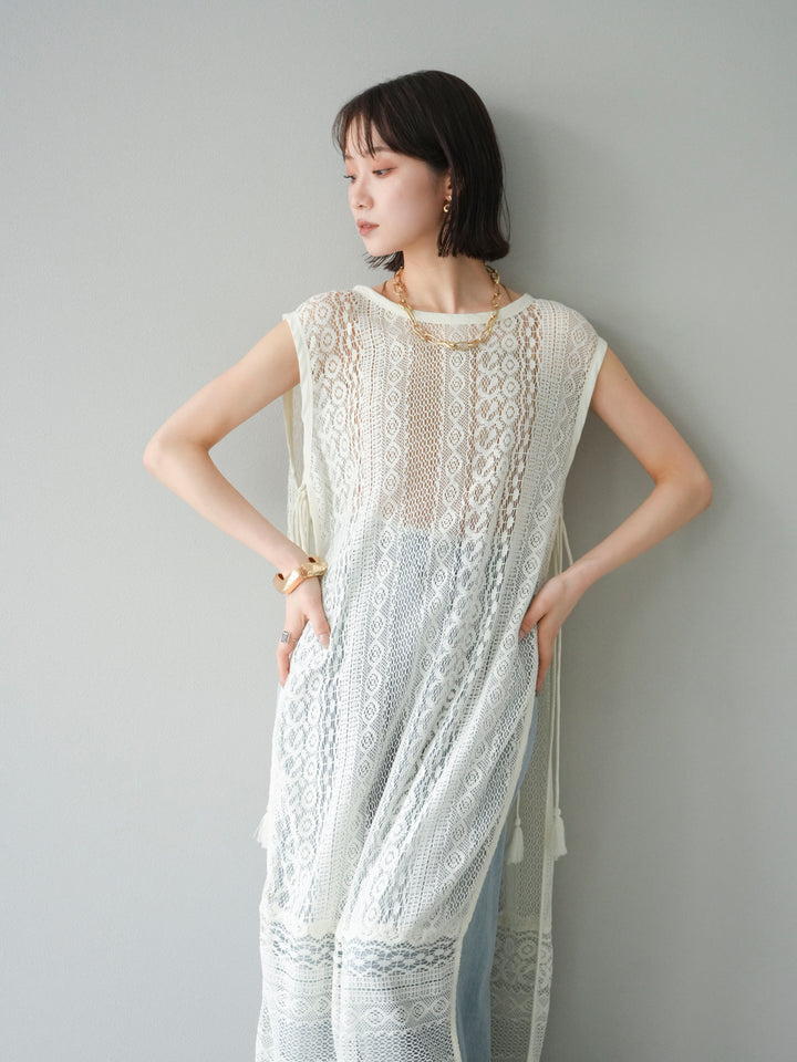 [予約]インド製レースレイヤードワンピース/オフ