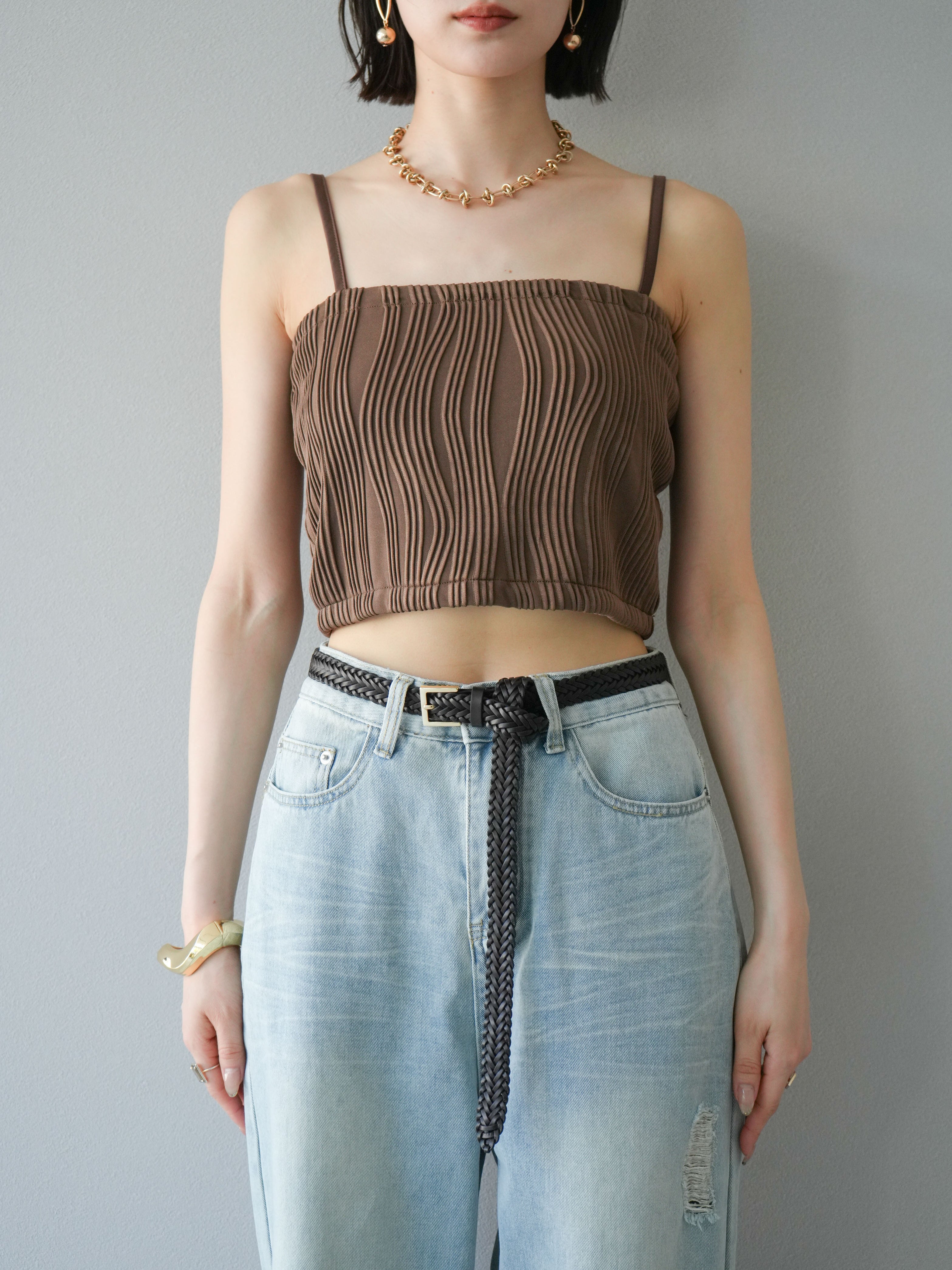 予約]ウェーブパイピングカップ付ベアキャミソール/ブラウン – Lumier