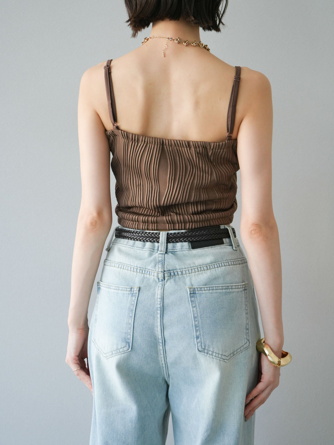 【預購】波浪滾邊杯裸色吊帶背心/棕色