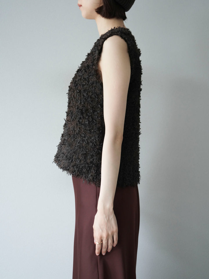 [予約]テープヤーンフリンジニットベスト/ブラウン