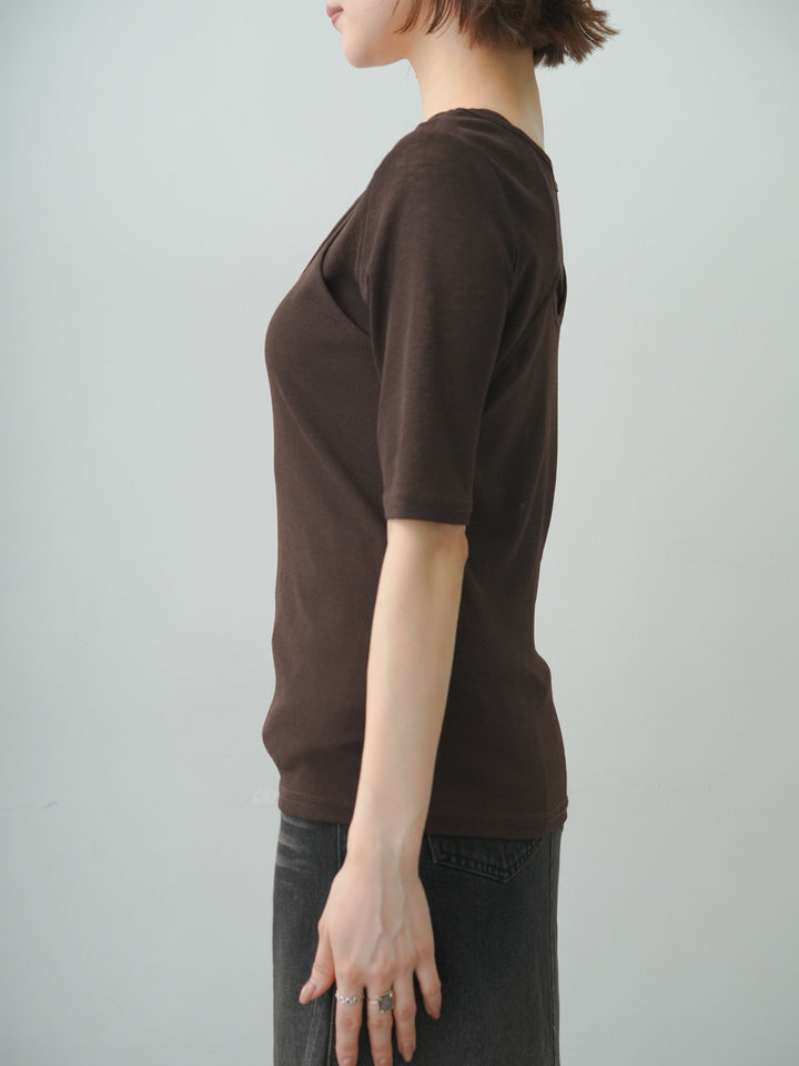 [予約]前後2wayシアーアシメレイヤード風TEE/brown