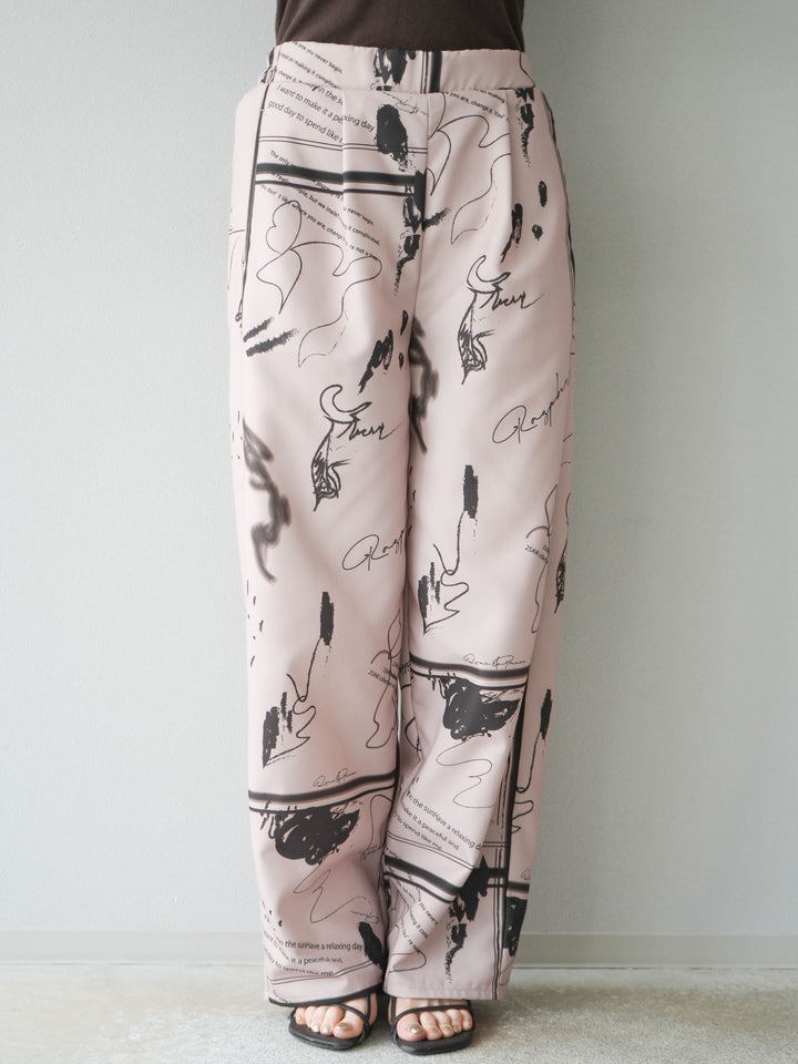 【預購】彩繪褶襉褲/米色