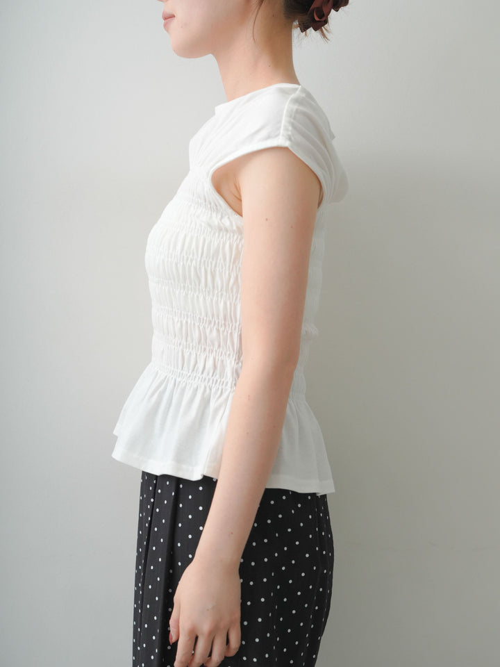 [予約]フレンチスリーブシャーリングトップス/white