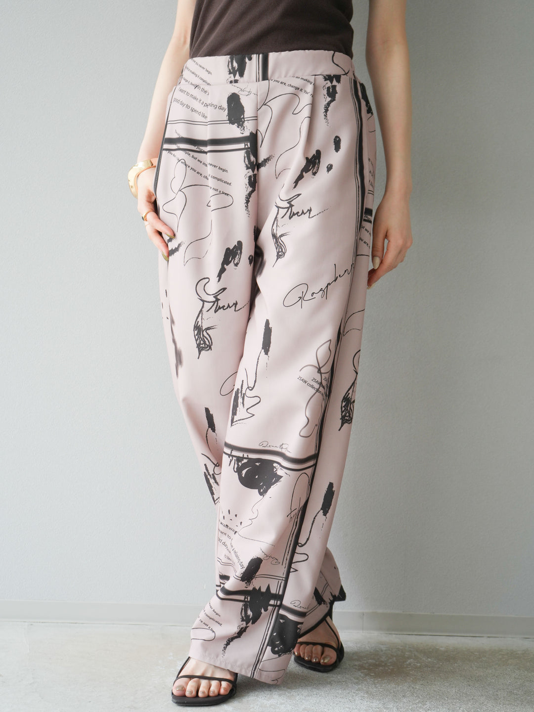 【預購】彩繪褶襉褲/米色