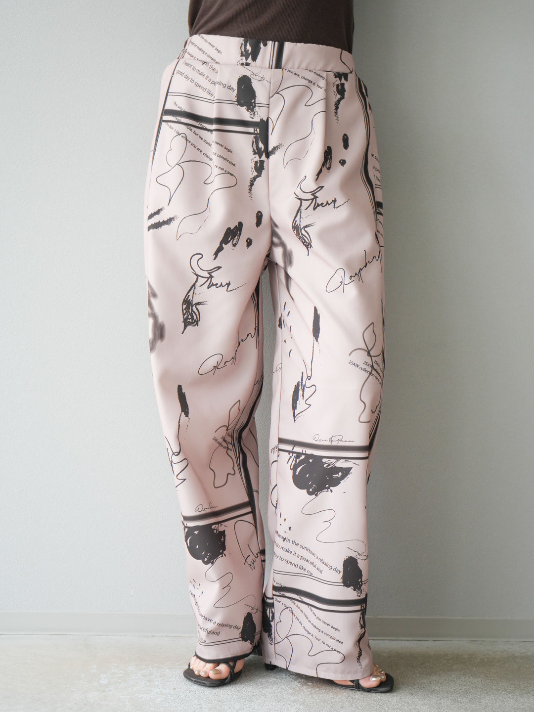 【預購】彩繪褶襉褲/米色