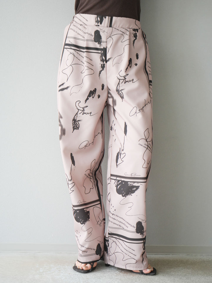 【預購】彩繪褶襉褲/米色