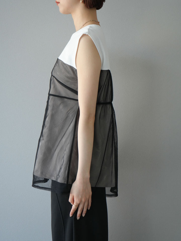 [預訂] 薄紗對接鉤設計剪裁套頭衫/脫下