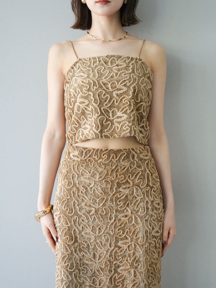 [予約]パイピングフラワーシアーベロアキャミソール/ベージュ