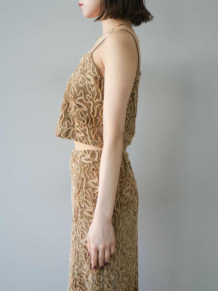 [予約]パイピングフラワーシアーベロアキャミソール/ベージュ