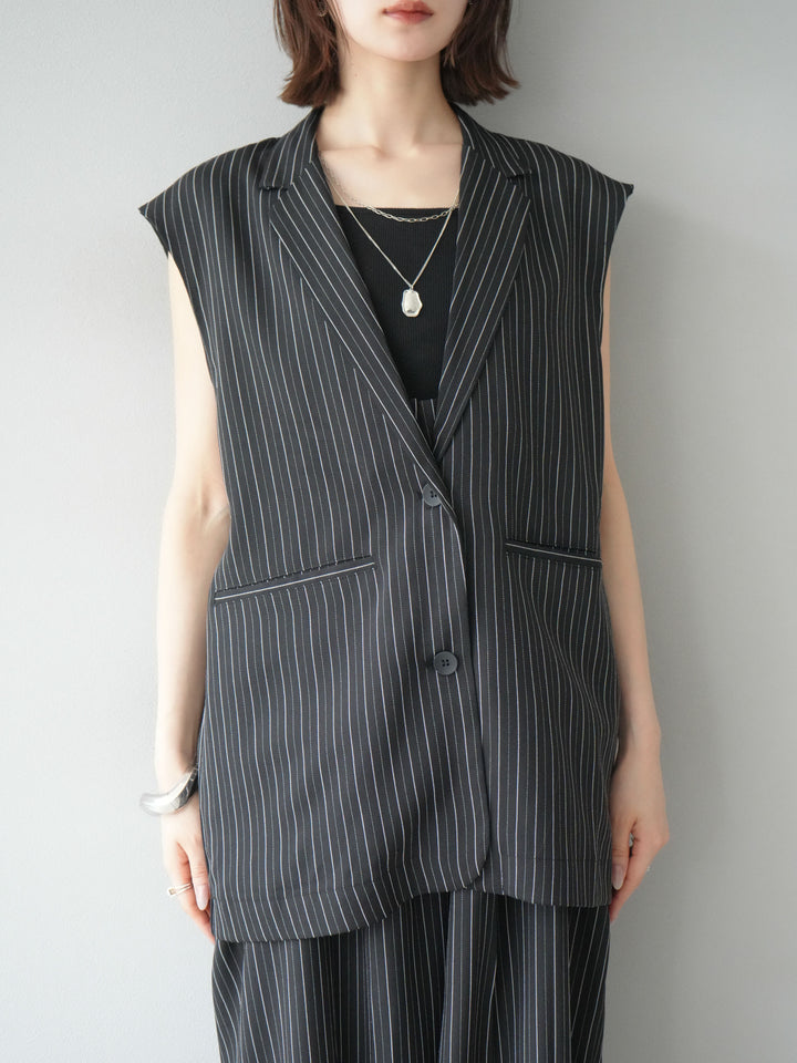 [予約]ヘリンボーンストライプジレ/ブラック