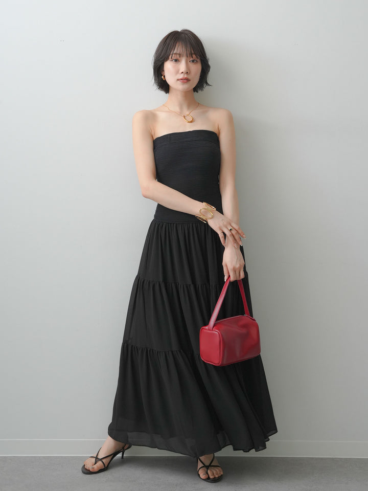 【套裝】層疊式無肩帶連身裙 + 方形波浪一觸式手鐲（兩件套）