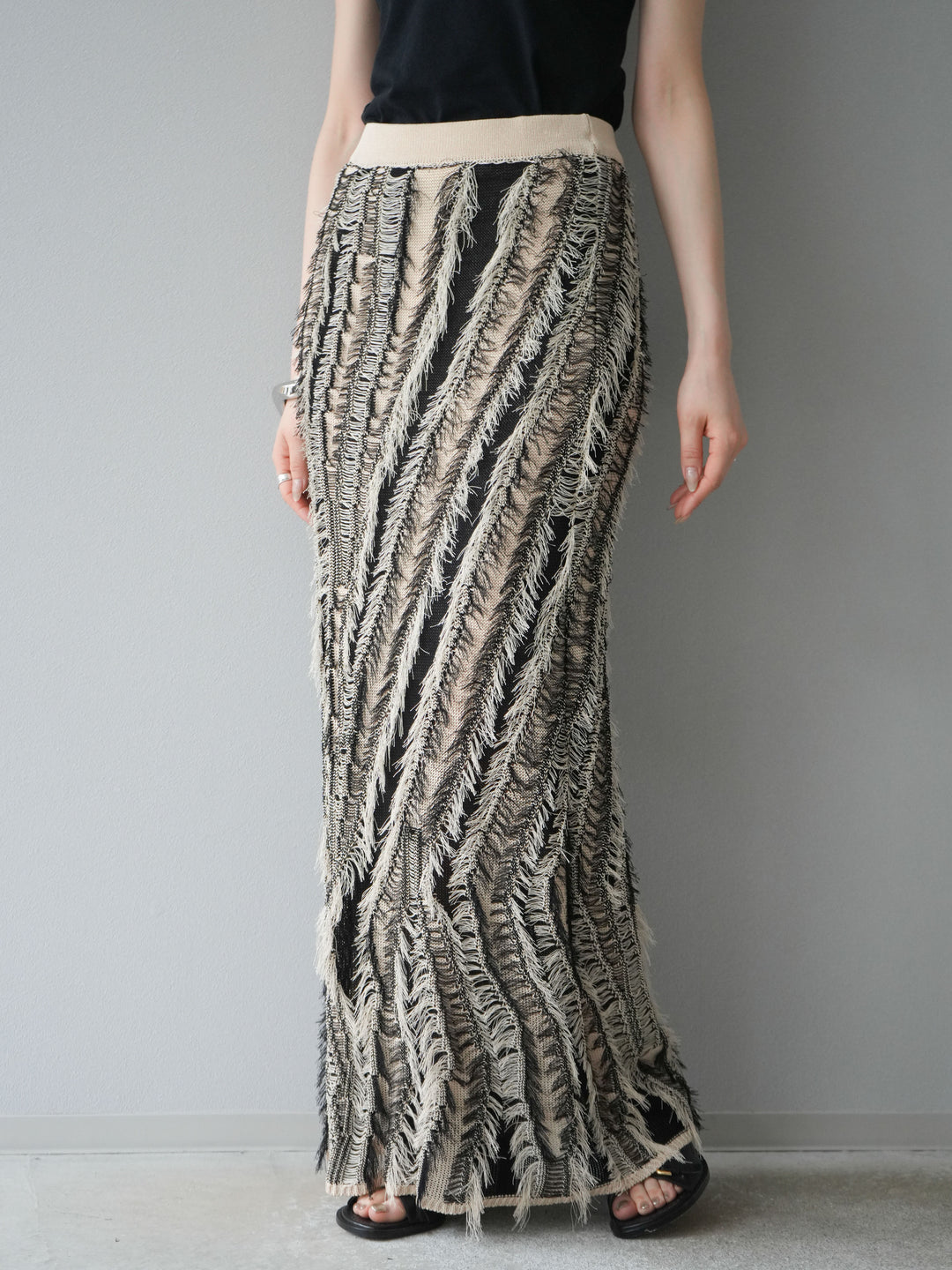 [予約]ミックスヤーンフリンジタイトスカート/ミックス