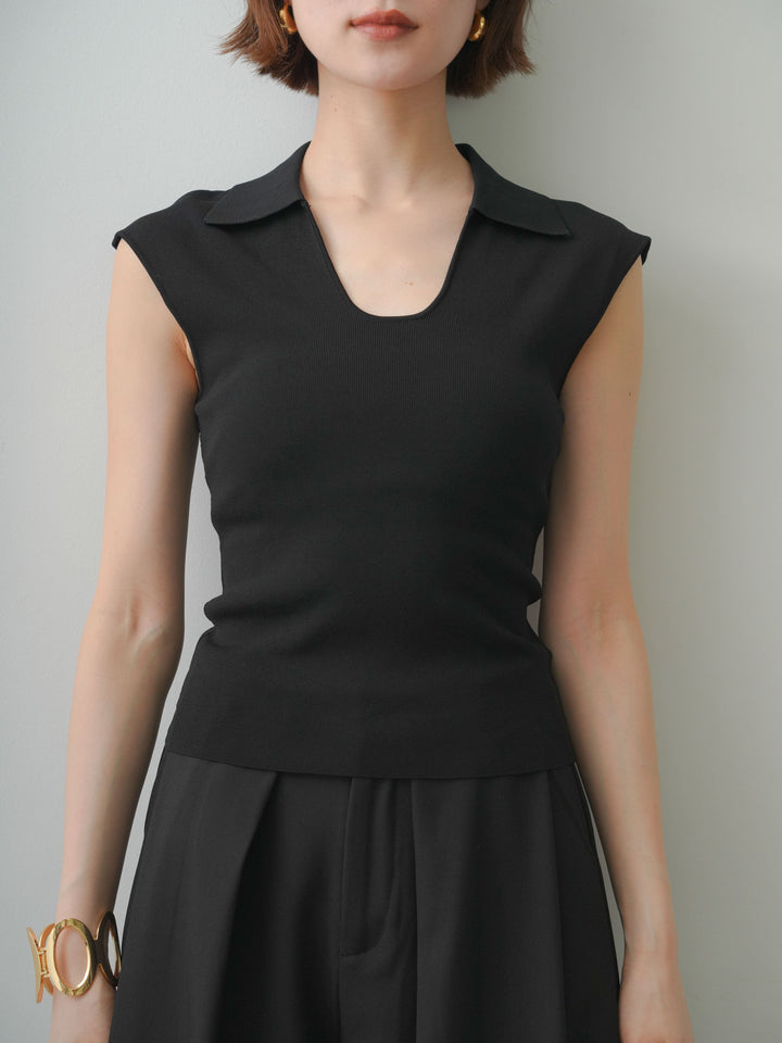 [予約]スキッパーフレンチニットトップス/black