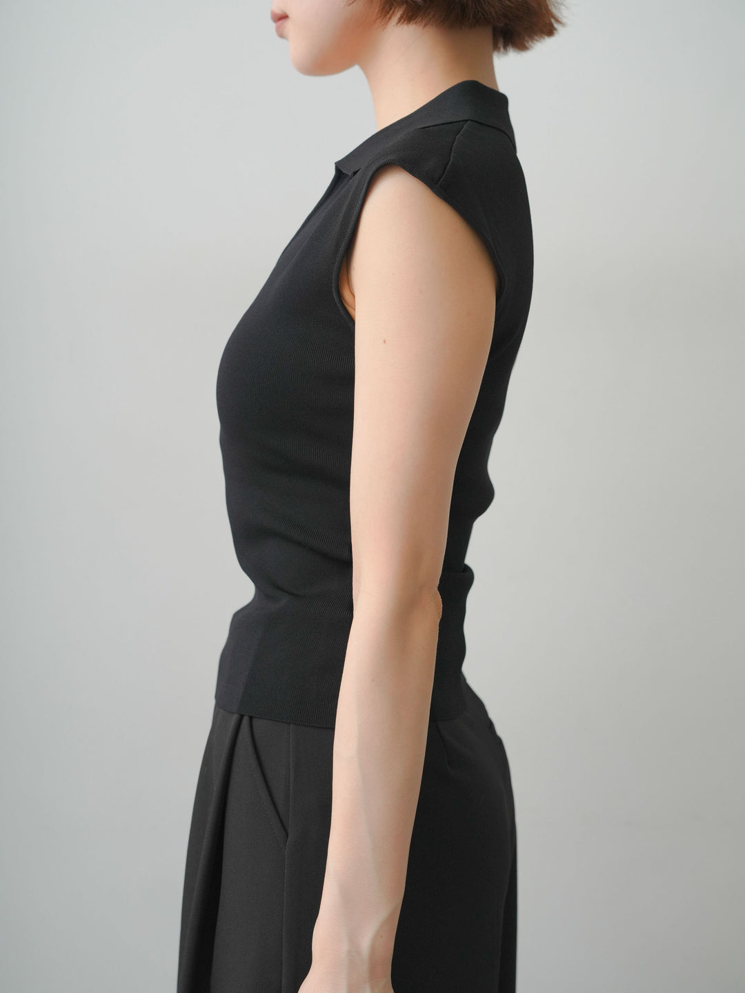 [予約]スキッパーフレンチニットトップス/black