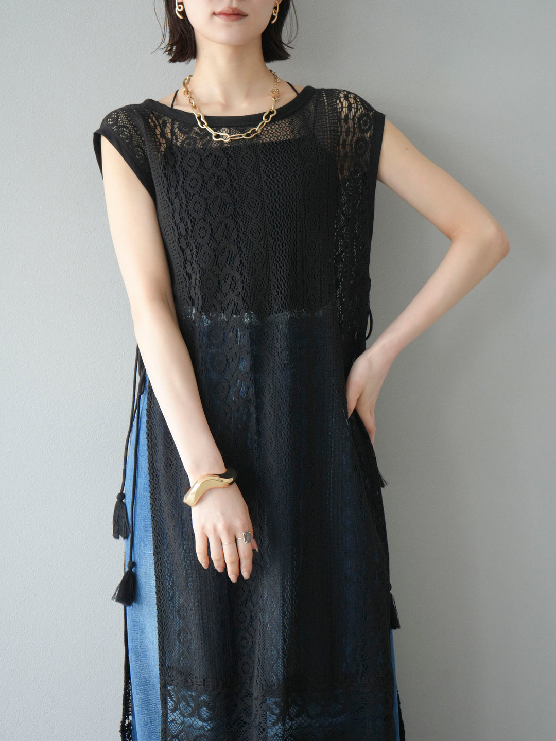 [預購] 印度蕾絲層疊洋裝/黑色
