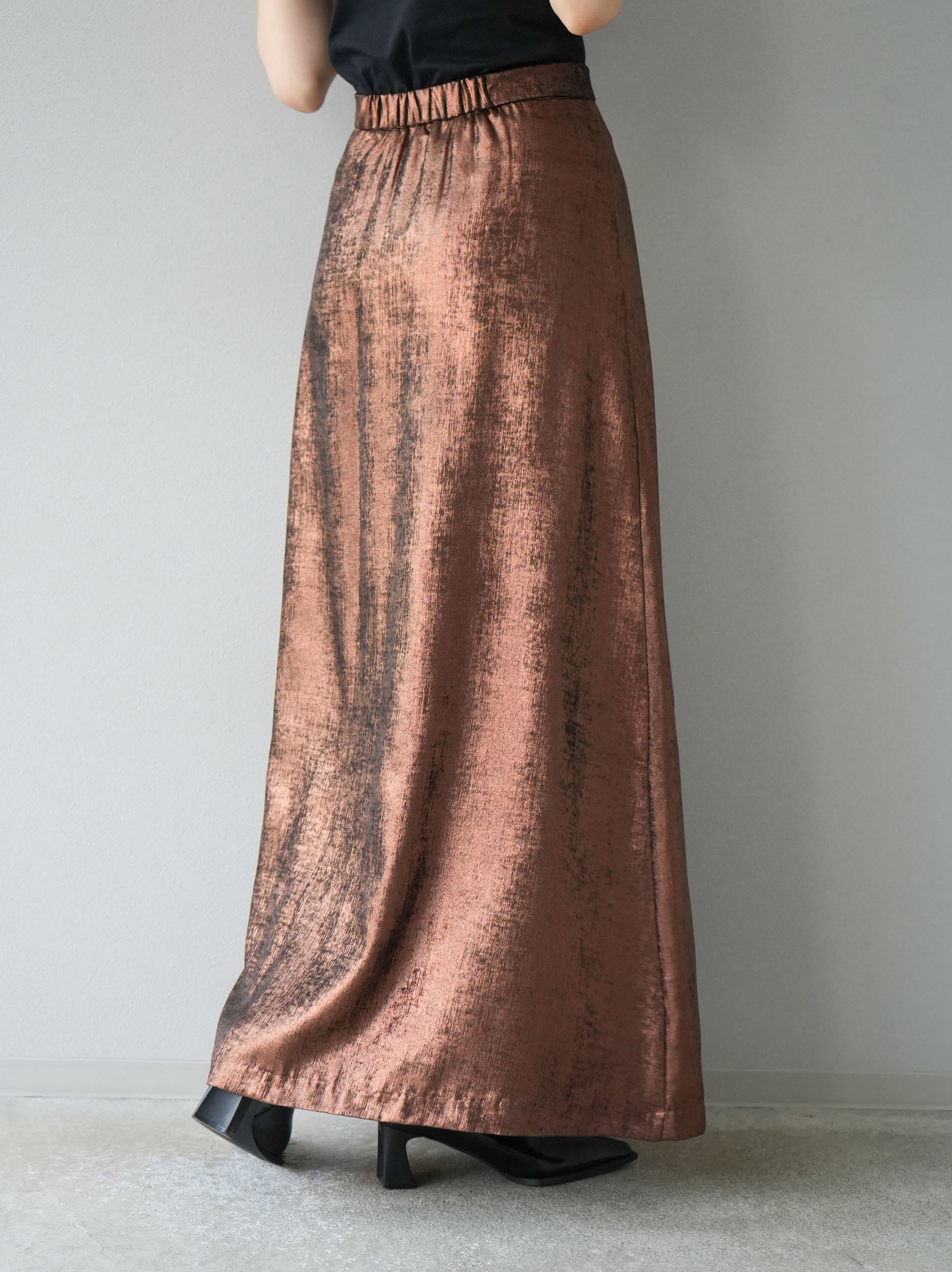 予約]箔プリントナロースカート/ブロンズ – Lumier