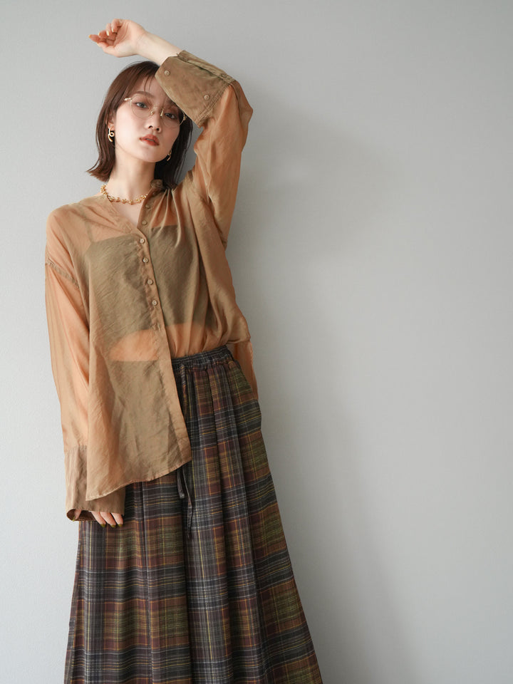 [SET] 亮面透視立領襯衫 + 亮面透視立領襯衫 (2 件套)