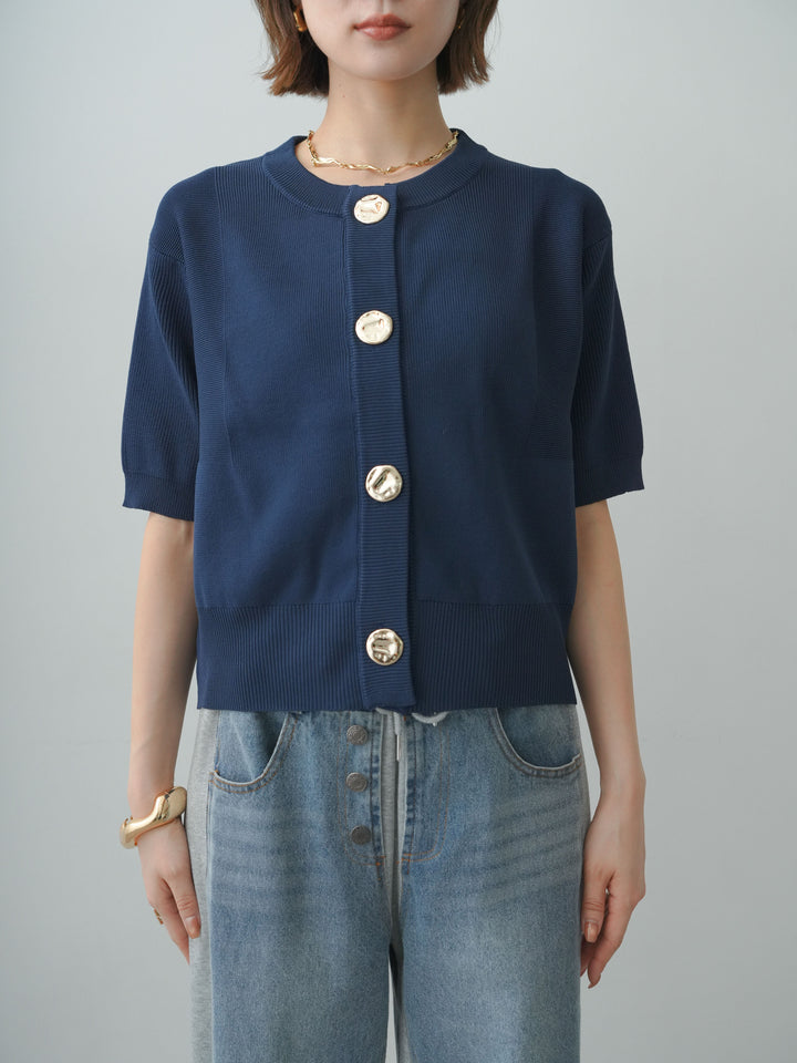 [予約]ゴールドボタンハーフニットカーディガン/navy