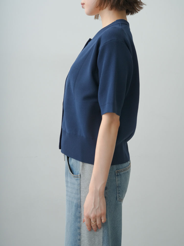 [予約]ゴールドボタンハーフニットカーディガン/navy