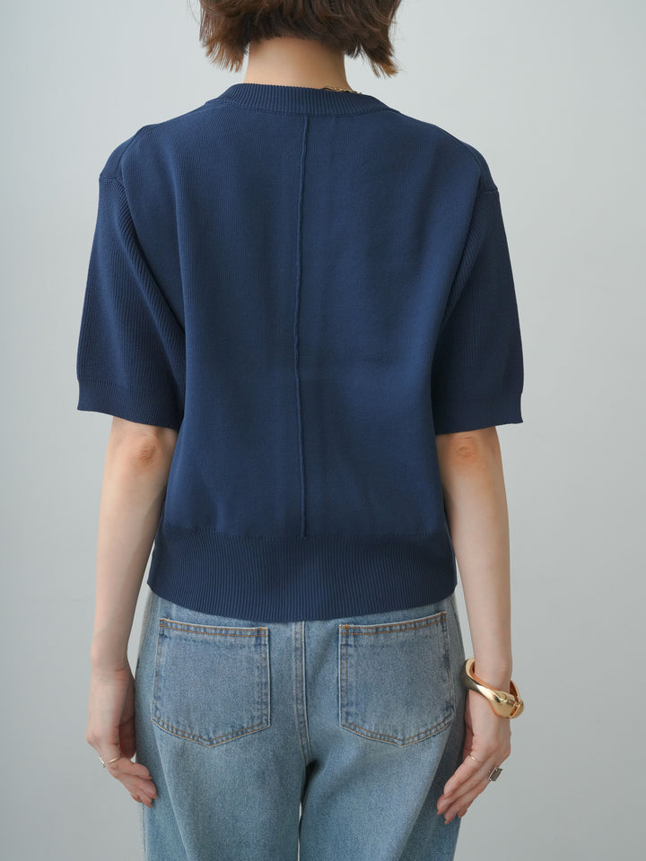 [予約]ゴールドボタンハーフニットカーディガン/navy
