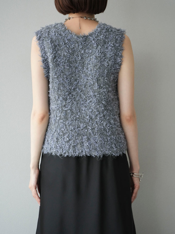 [予約]テープヤーンフリンジニットベスト/グレー