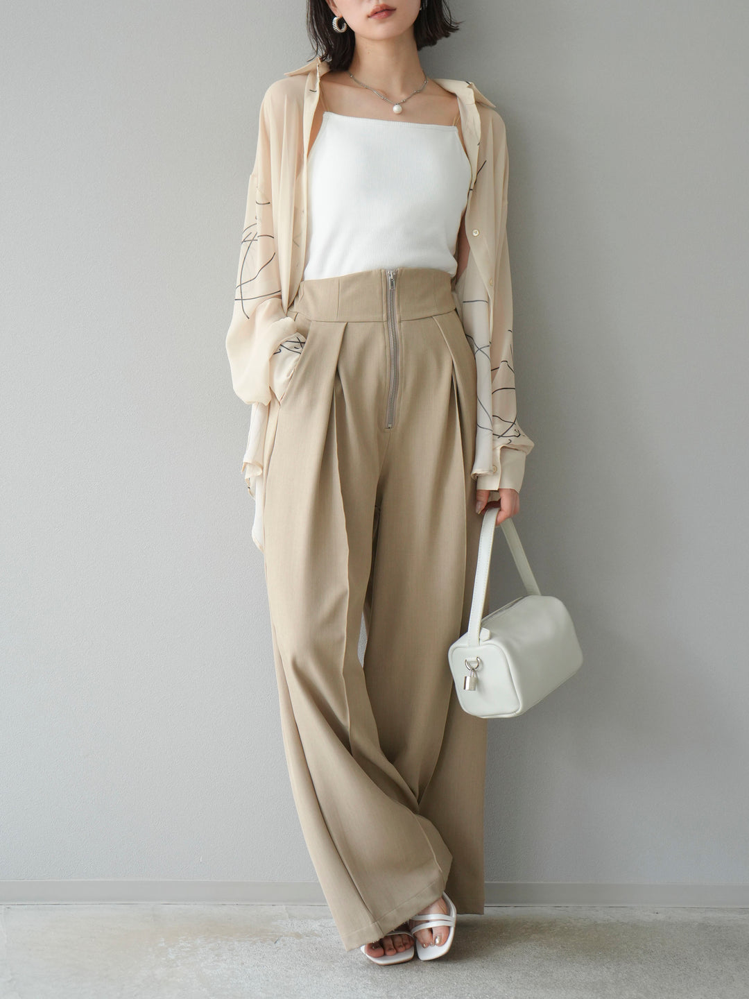 [予約]ペンタッチシフォンシャツ/アイボリー