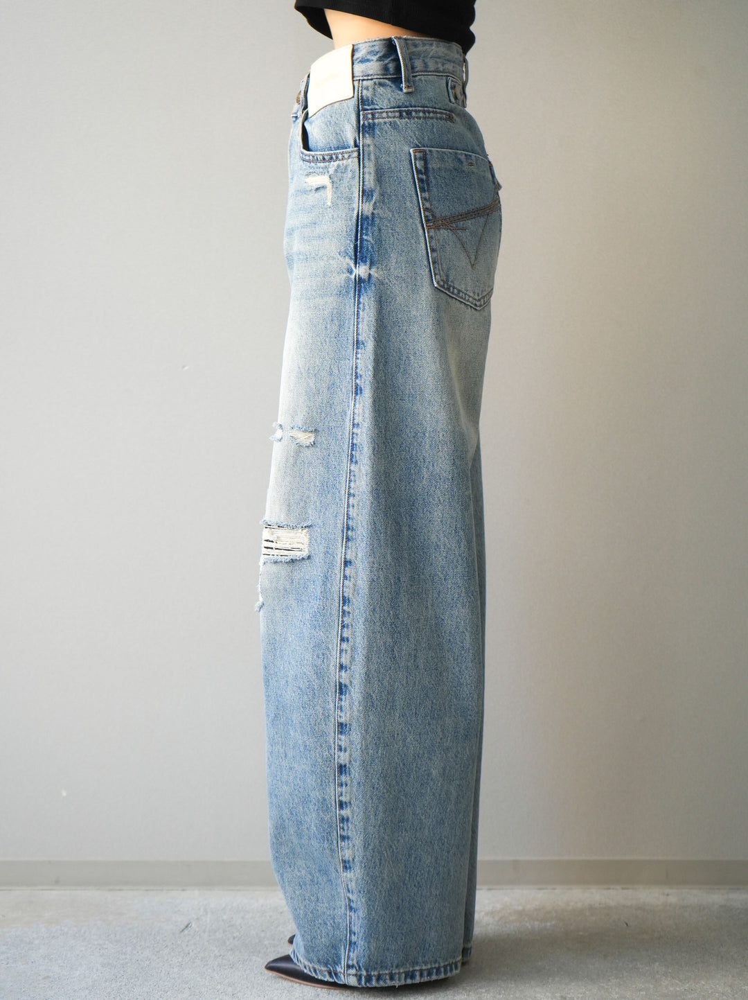 [予約]ダメージデニムセミワイドパンツ/lightblue