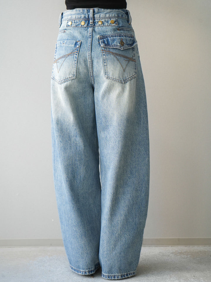 [予約]ダメージデニムセミワイドパンツ/lightblue