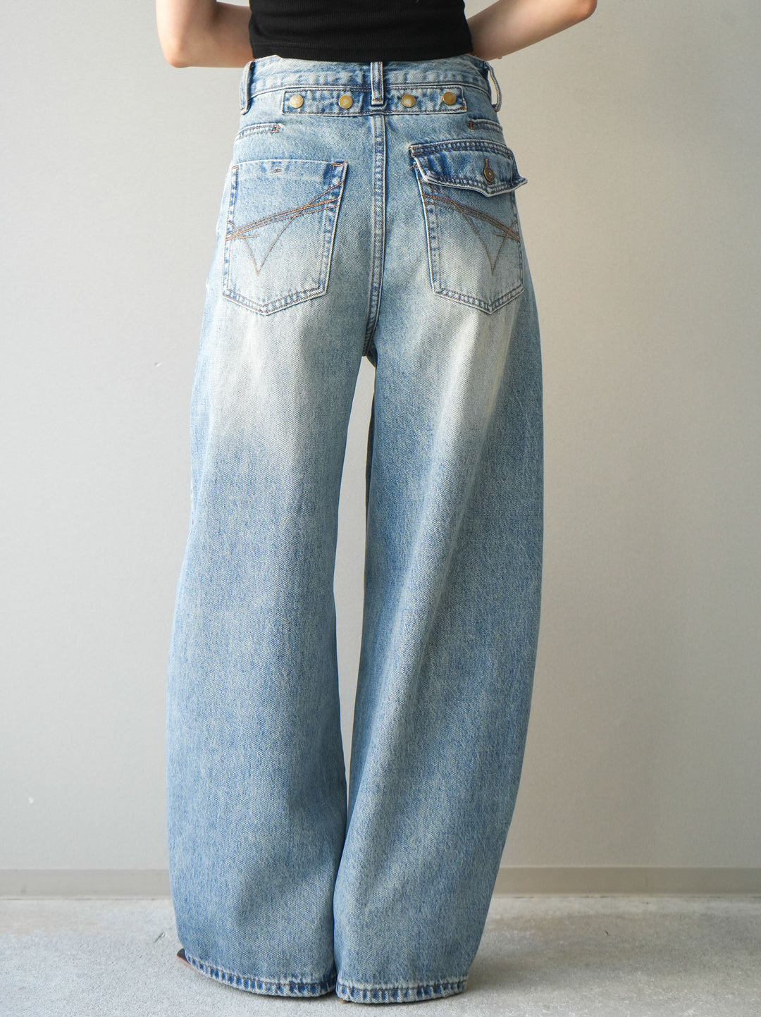 [予約]ダメージデニムセミワイドパンツ/lightblue