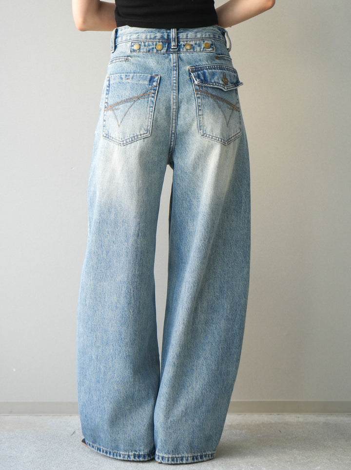[予約]ダメージデニムセミワイドパンツ/lightblue