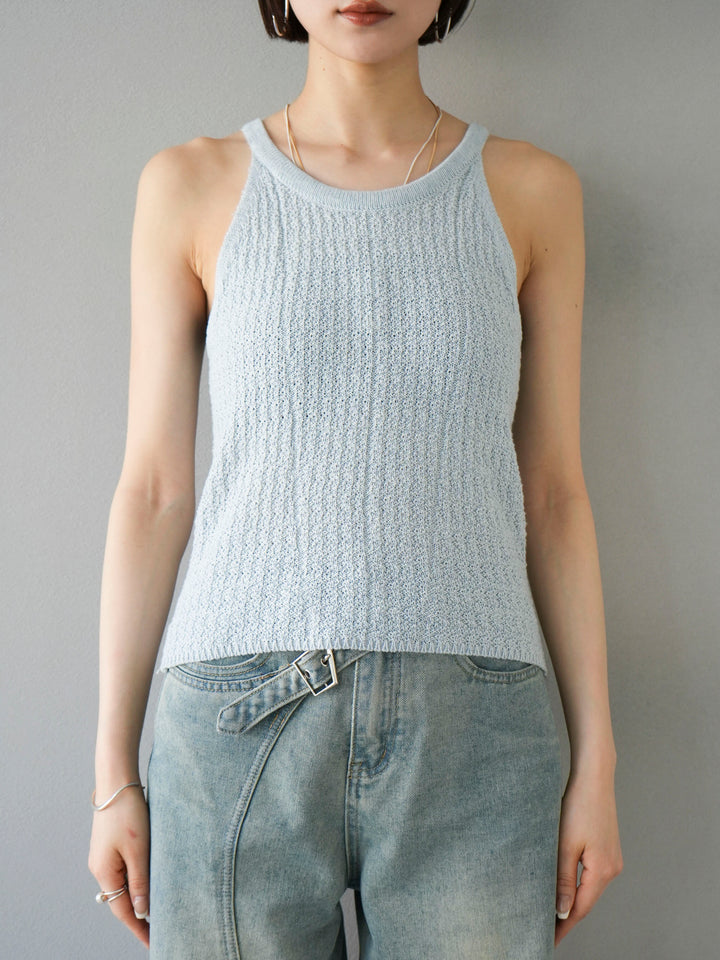 [Pre-order] Halter neck knit tank top/Blue