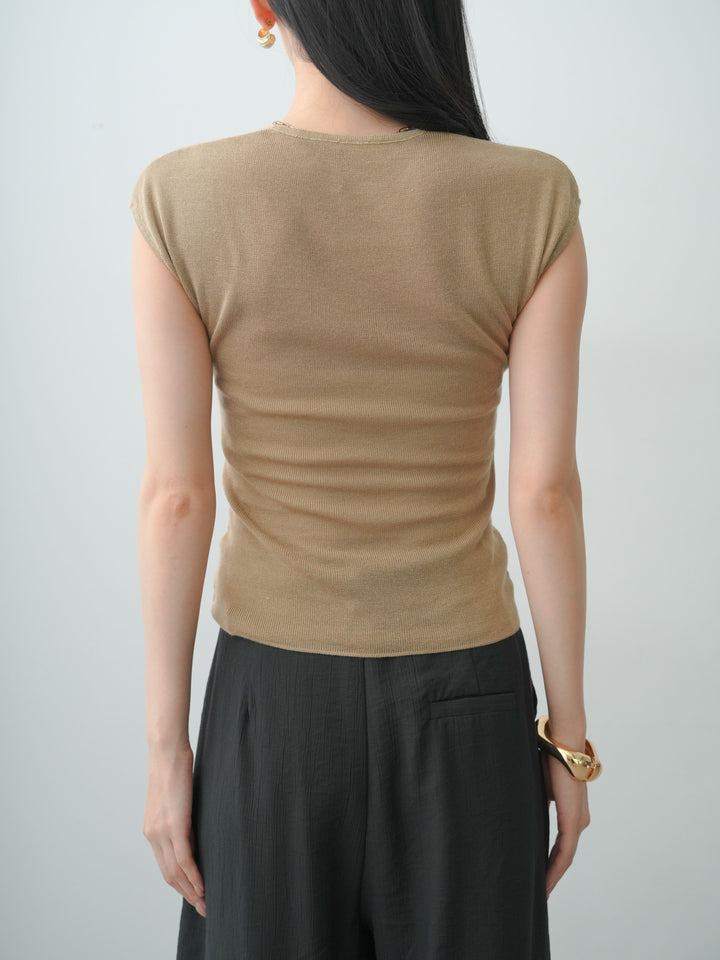 [予約]フロントレイヤードVネックニットトップス/beige