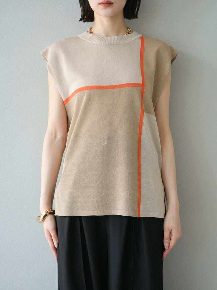 [予約]配色ノースリーブニットプルオーバー/ベージュ