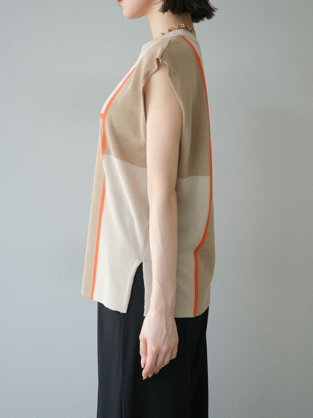 [予約]配色ノースリーブニットプルオーバー/ベージュ