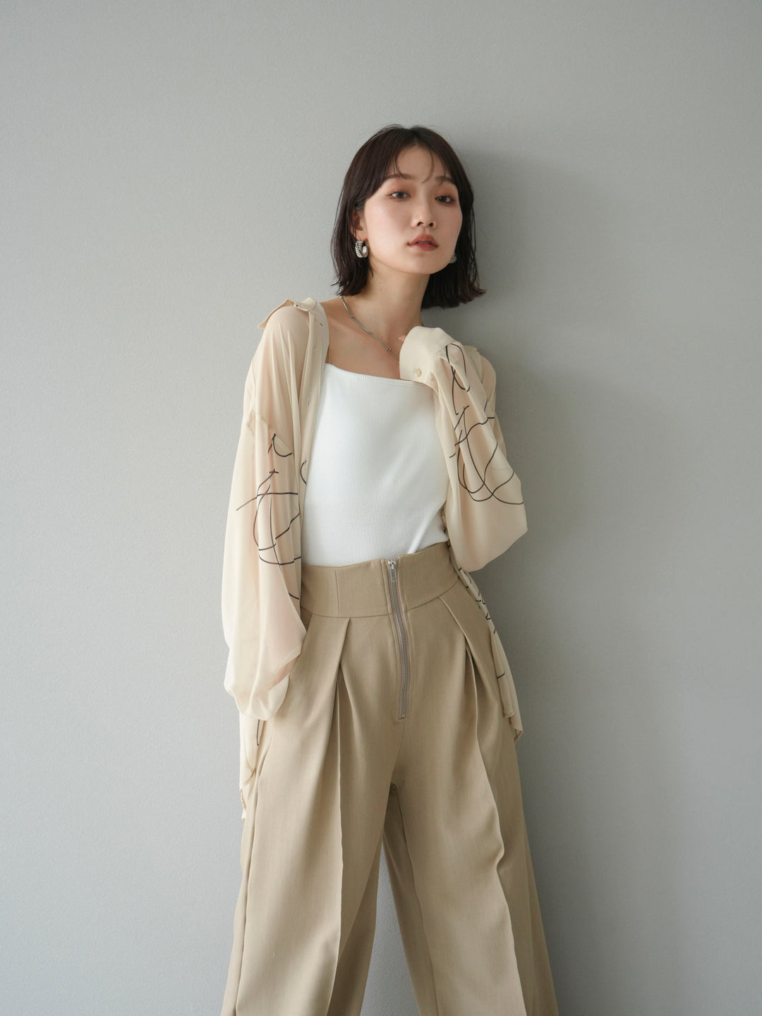 [予約]ペンタッチシフォンシャツ/アイボリー