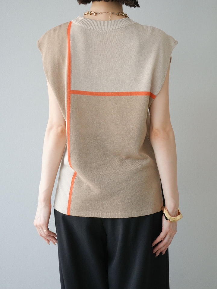 [予約]配色ノースリーブニットプルオーバー/ベージュ