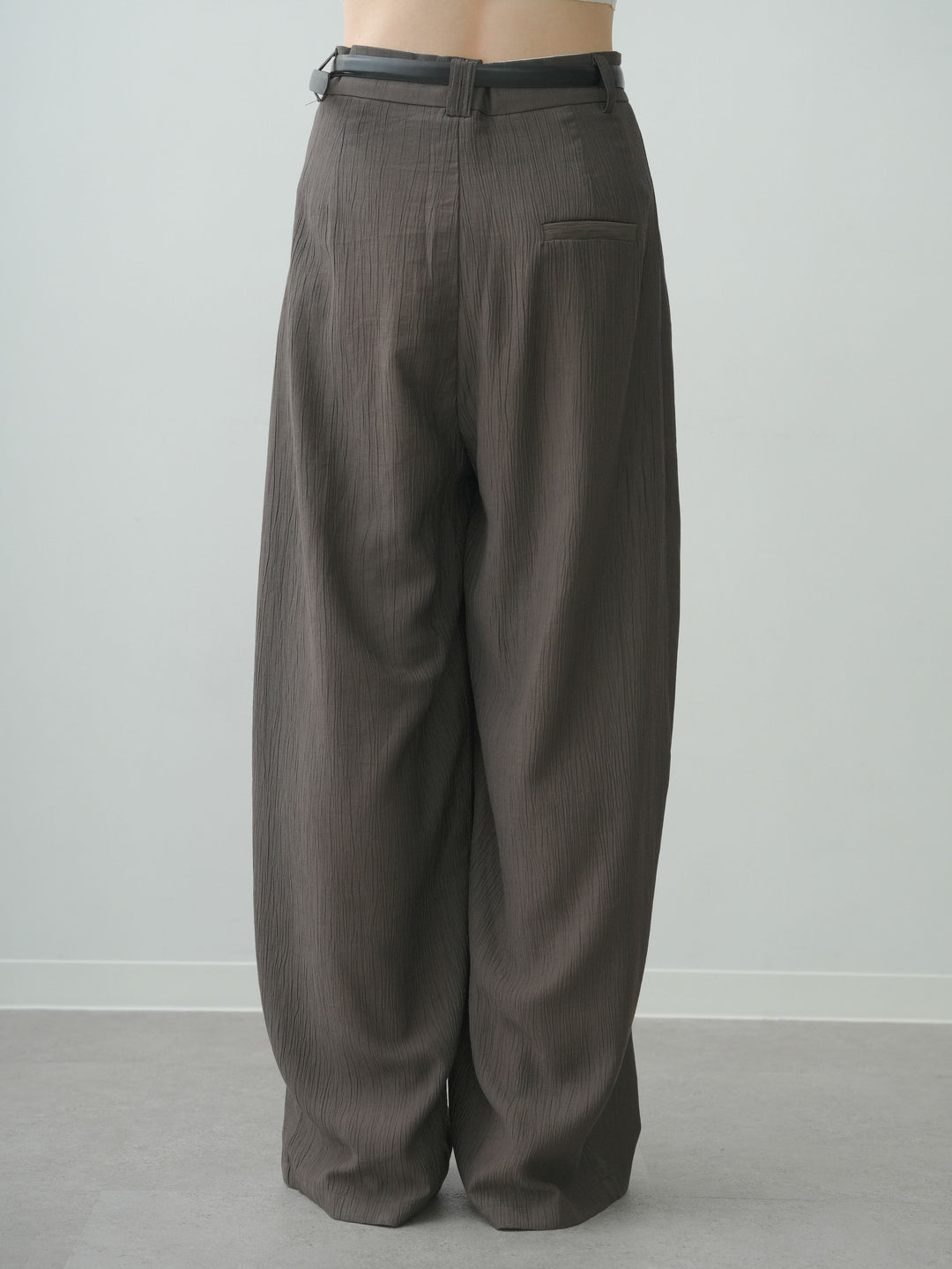[予約]ベルト付ワッシャーライトワイドパンツ/brown