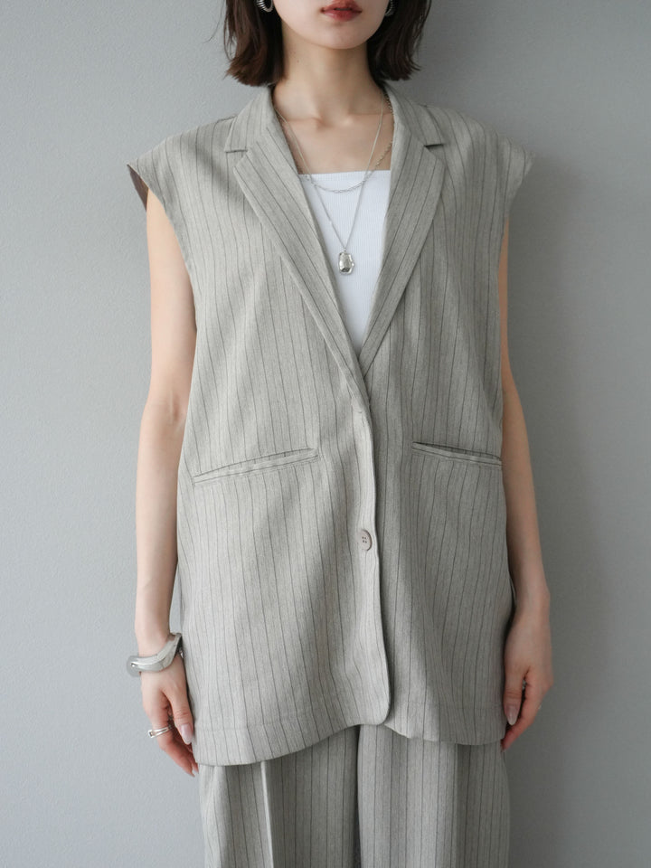 [予約]ヘリンボーンストライプジレ/グレージュ