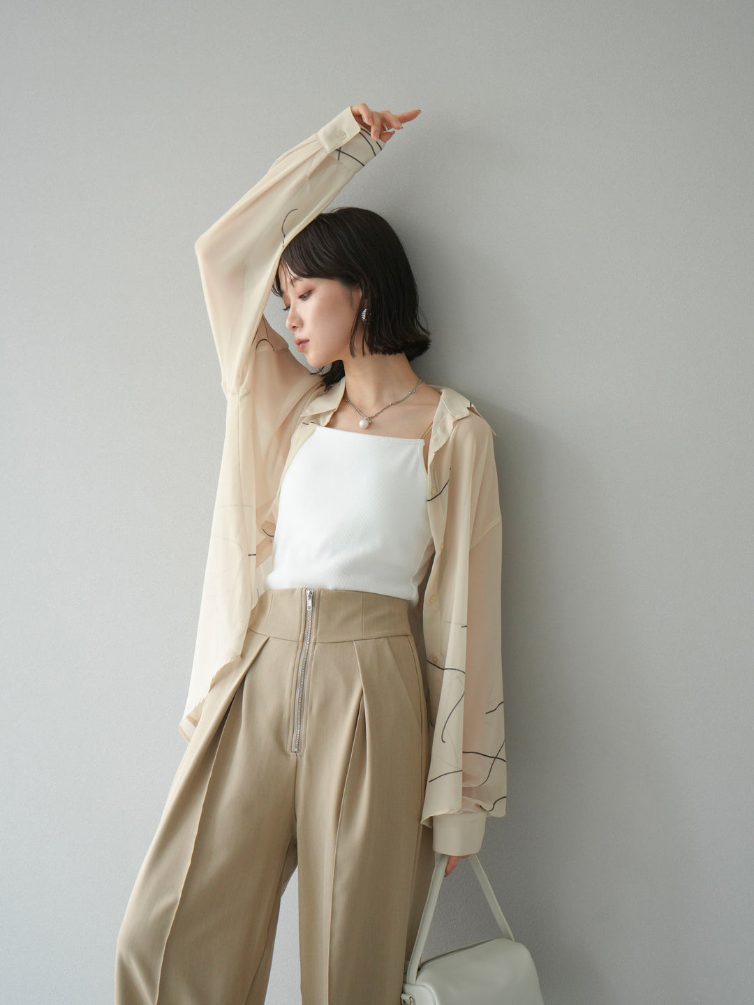 [予約]ペンタッチシフォンシャツ/アイボリー