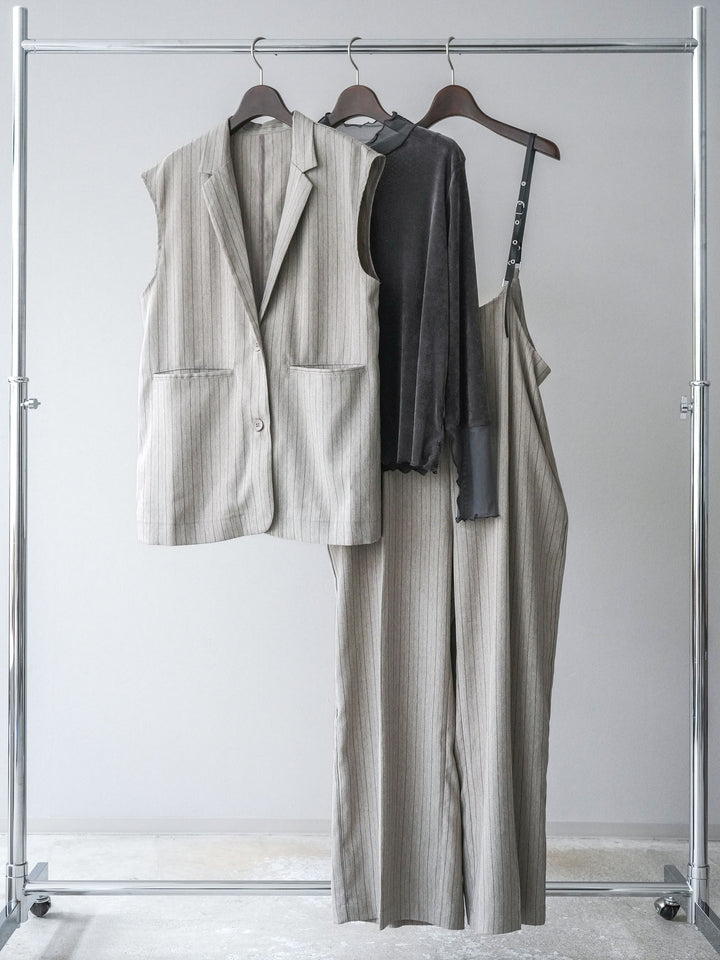 【着回しセット】[SET]ヘリンボーンストライプジレ+シアー切替ベロアトップス+ヘリンボーンストライプサロペット(3set)