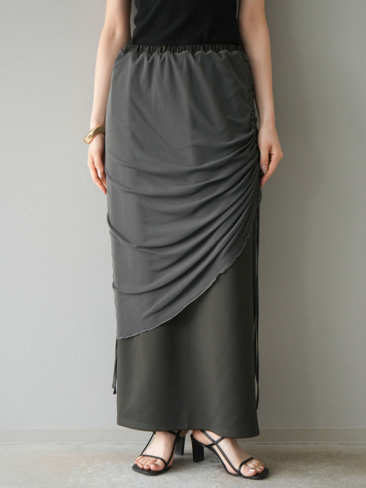 [予約]シアーレイヤードタイトスカート/チャコール