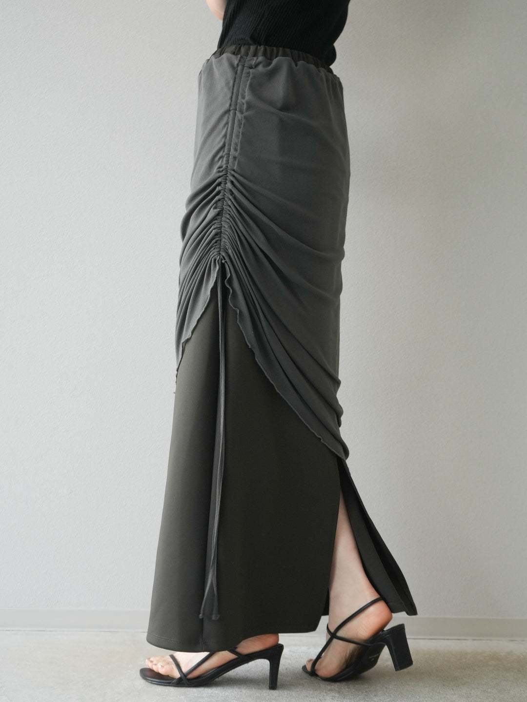 [予約]シアーレイヤードタイトスカート/チャコール