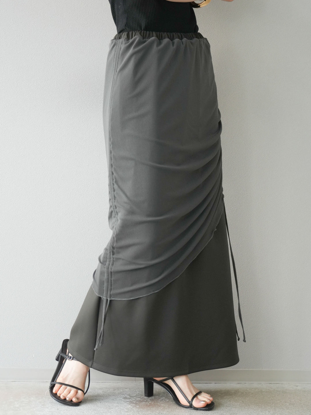 [予約]シアーレイヤードタイトスカート/チャコール