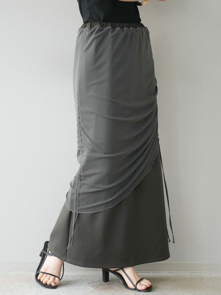 [予約]シアーレイヤードタイトスカート/チャコール