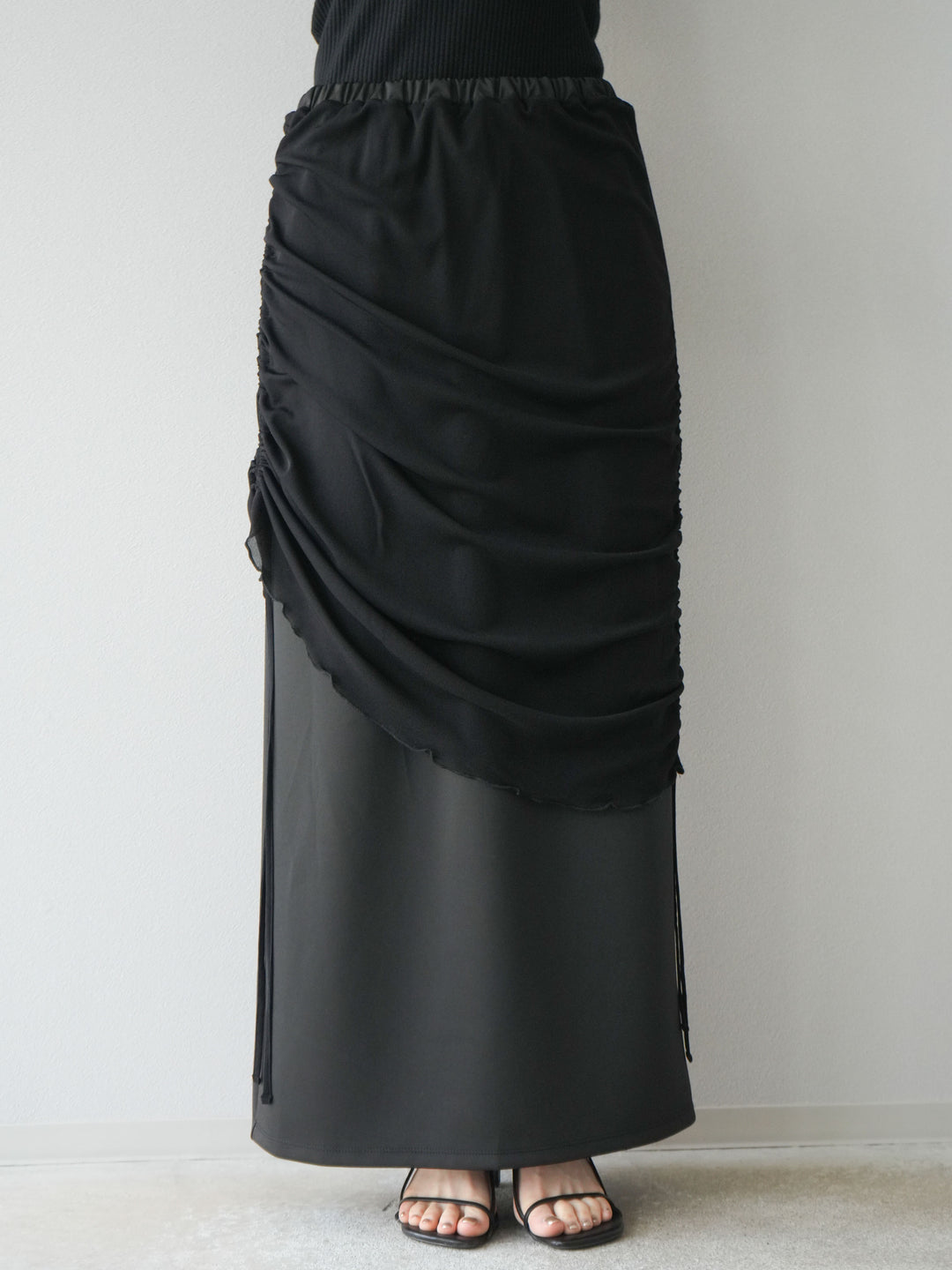 [予約]シアーレイヤードタイトスカート/ブラック